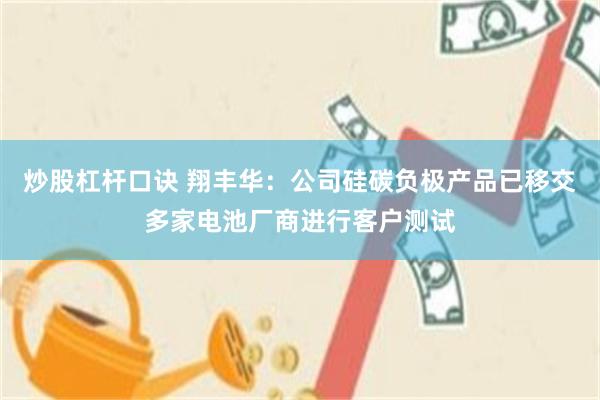 炒股杠杆口诀 翔丰华：公司硅碳负极产品已移交多家电池厂商进行客户测试